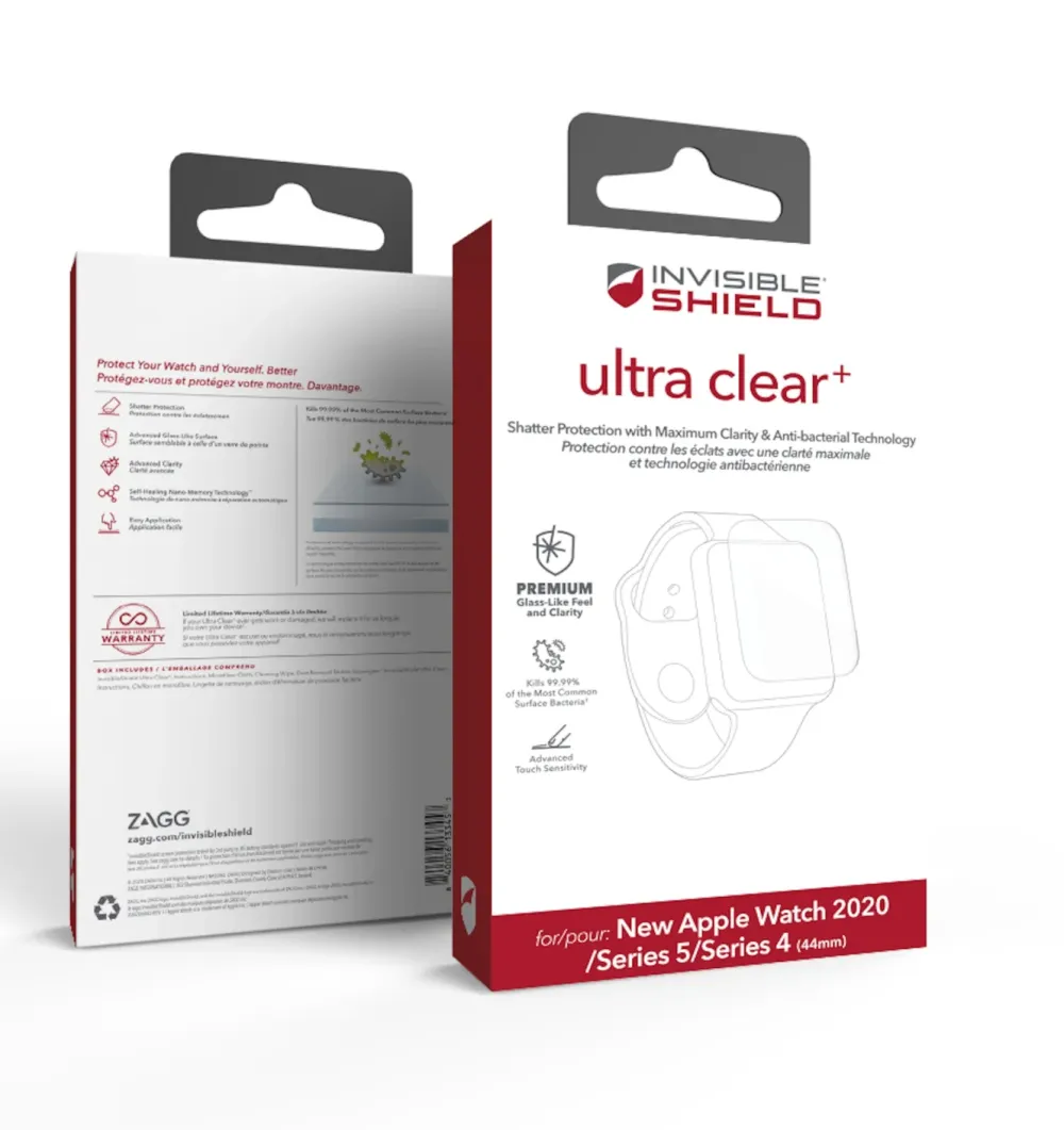 Invisible Shield Smartklokker Og Ringer|Ultra Clear+ Skjermbeskytter for Apple Watch 5/6/SE 44 mm