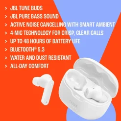 JBL Iphone-Tilbehør|Hodetelefoner Og Hodesett|Tune Beam Trådløse hodetelefoner med aktiv støydemping Hvit