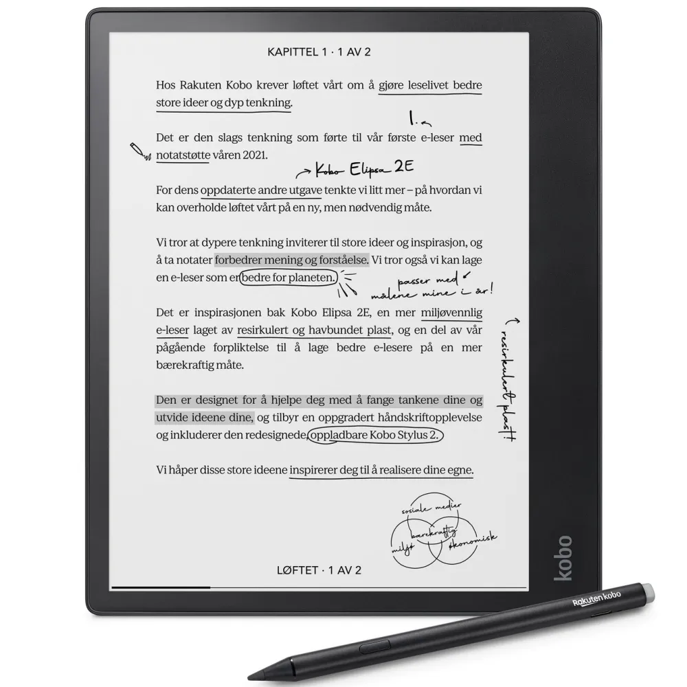 Kobo Lese & Nettbrett|Notebook Elipsa 2E med Stylus 2