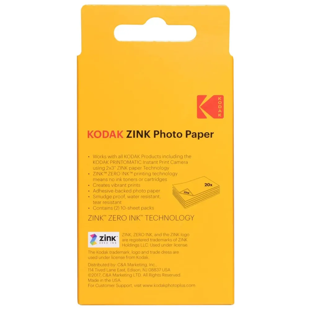 Kodak Skrivere Og Tilbehør|Zink fotopapir 2 x 3" 20-pk.