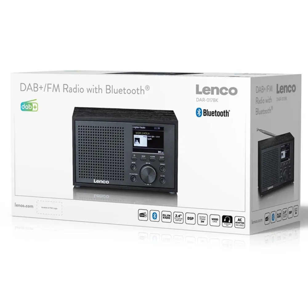 Lenco Musikkspiller Og Radio|DAR-017BK DAB+ FM-radio med Bluetooth