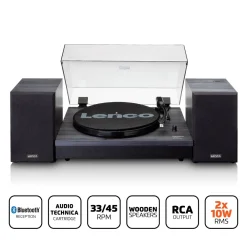Lenco Digitaliser Lyd Og Bilde|Musikkspiller Og Radio|LS-301BK med høyttalere