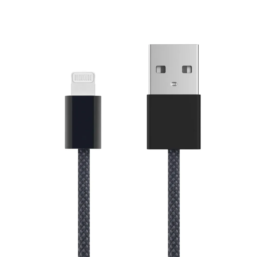 Linocell Kabler Og Adaptere|Lightning|Flettet USB-A- til Lightning-kabel Svart 0,5 m