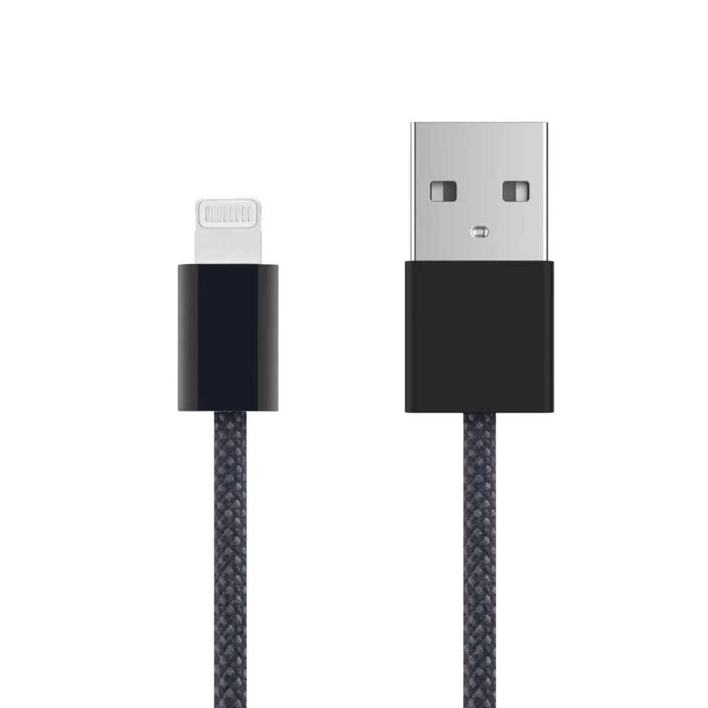 Linocell Kabler Og Adaptere|Lightning|Flettet USB-A- til Lightning-kabel Svart 1 m