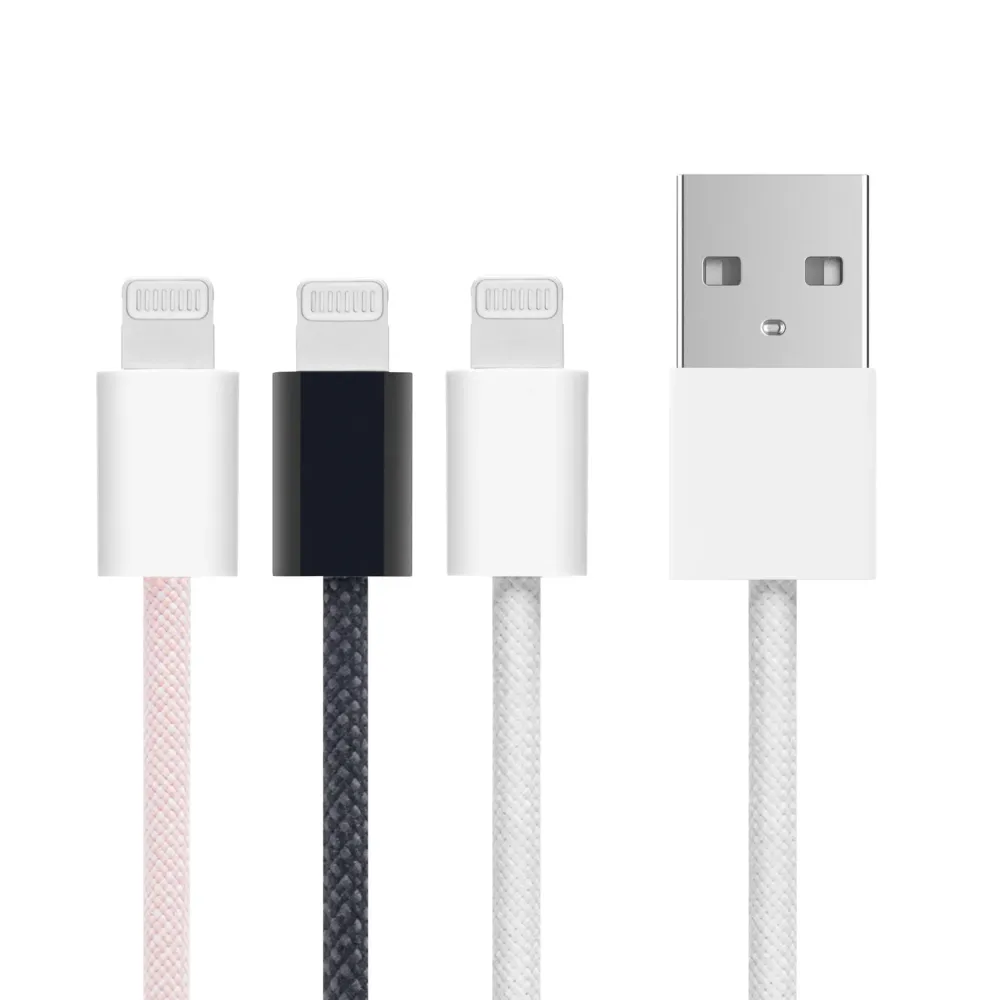 Linocell Kabler Og Adaptere|Lightning|Flettet USB-A- til Lightning-kabel Hvit 1 m