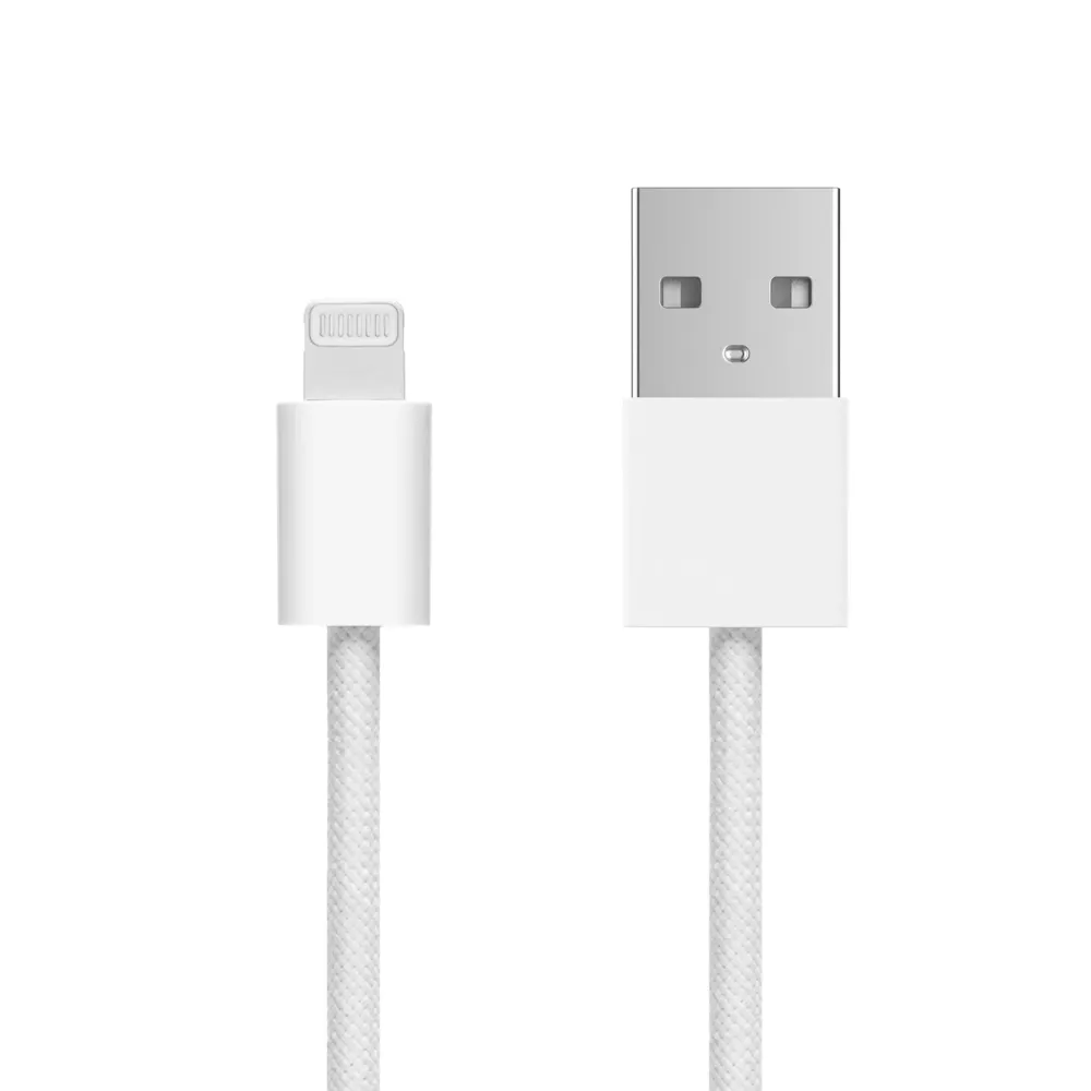 Linocell Kabler Og Adaptere|Lightning|Flettet USB-A- til Lightning-kabel Hvit 2 m