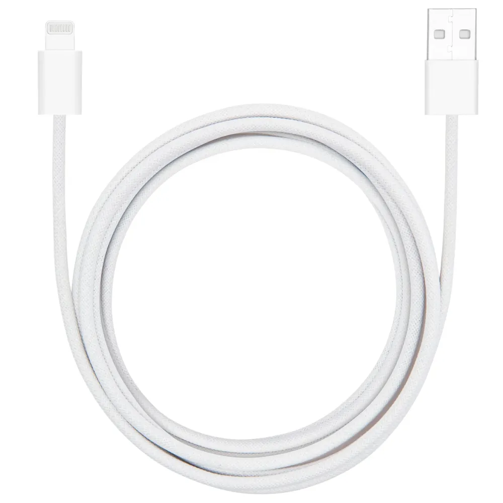 Linocell Kabler Og Adaptere|Lightning|Flettet USB-A- til Lightning-kabel Hvit 2 m
