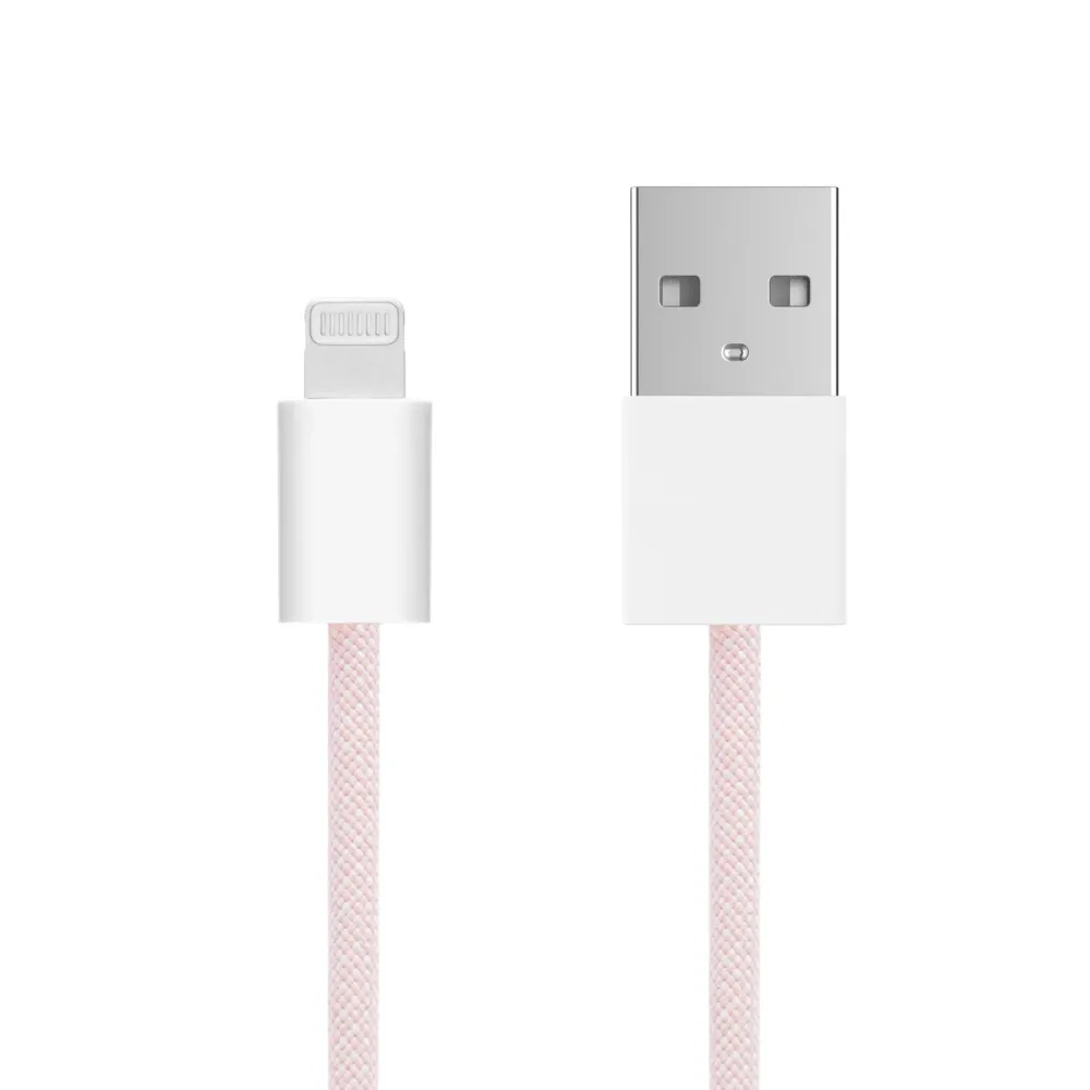 Linocell Kabler Og Adaptere|Lightning|Flettet USB-A- til Lightning-kabel Rosa 2 m