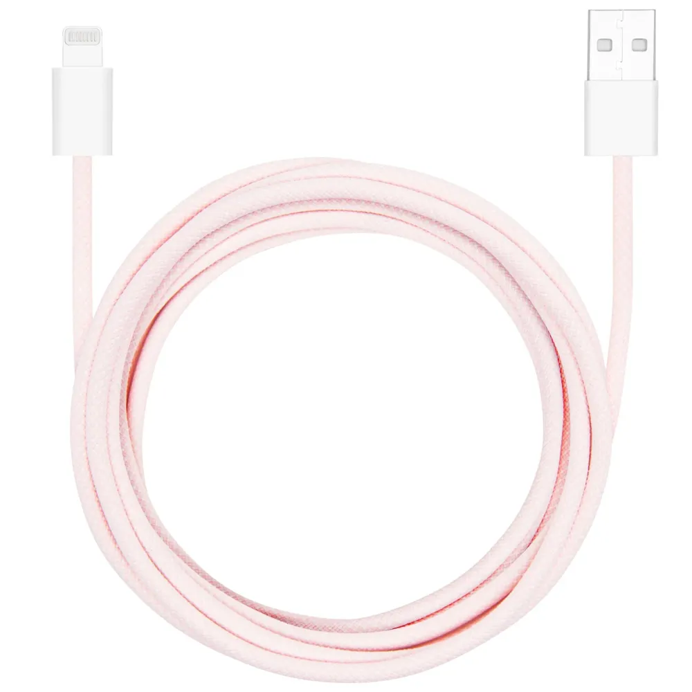Linocell Kabler Og Adaptere|Lightning|Flettet USB-A- til Lightning-kabel Rosa 2 m
