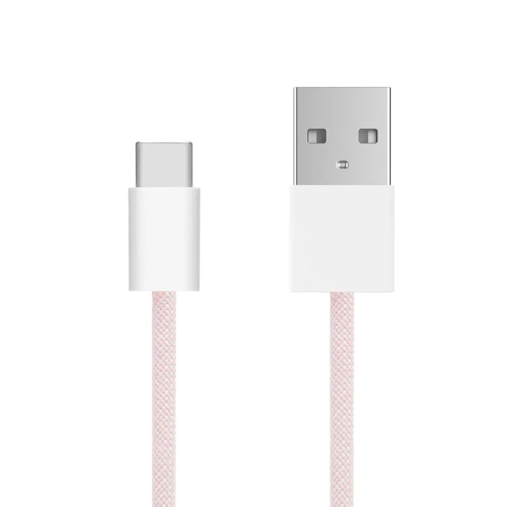 Linocell Kabler Og Adaptere|Usb-C Kabler|Flettet USB-A- til USB-C-kabel Rosa 2 m