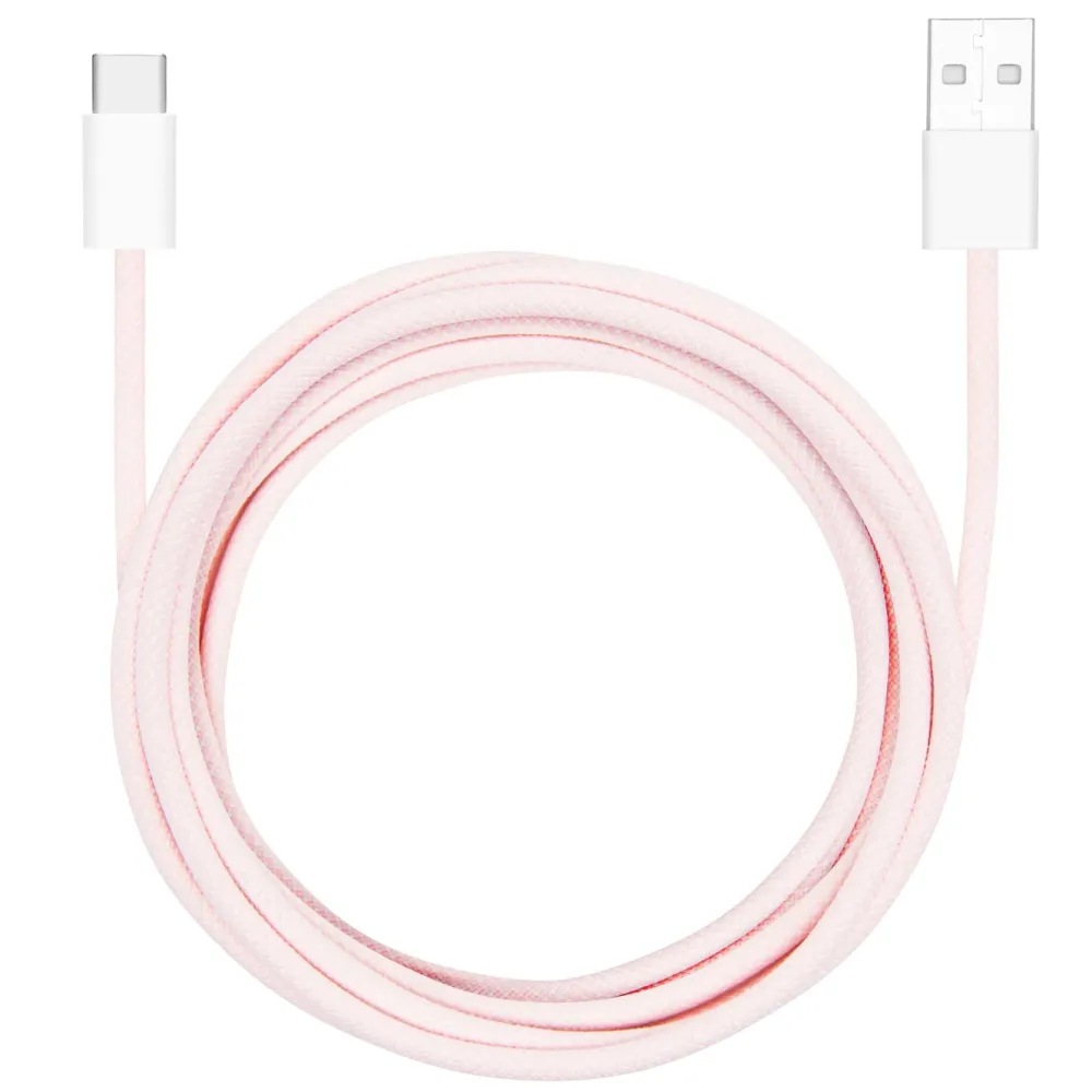 Linocell Kabler Og Adaptere|Usb-C Kabler|Flettet USB-A- til USB-C-kabel Rosa 2 m
