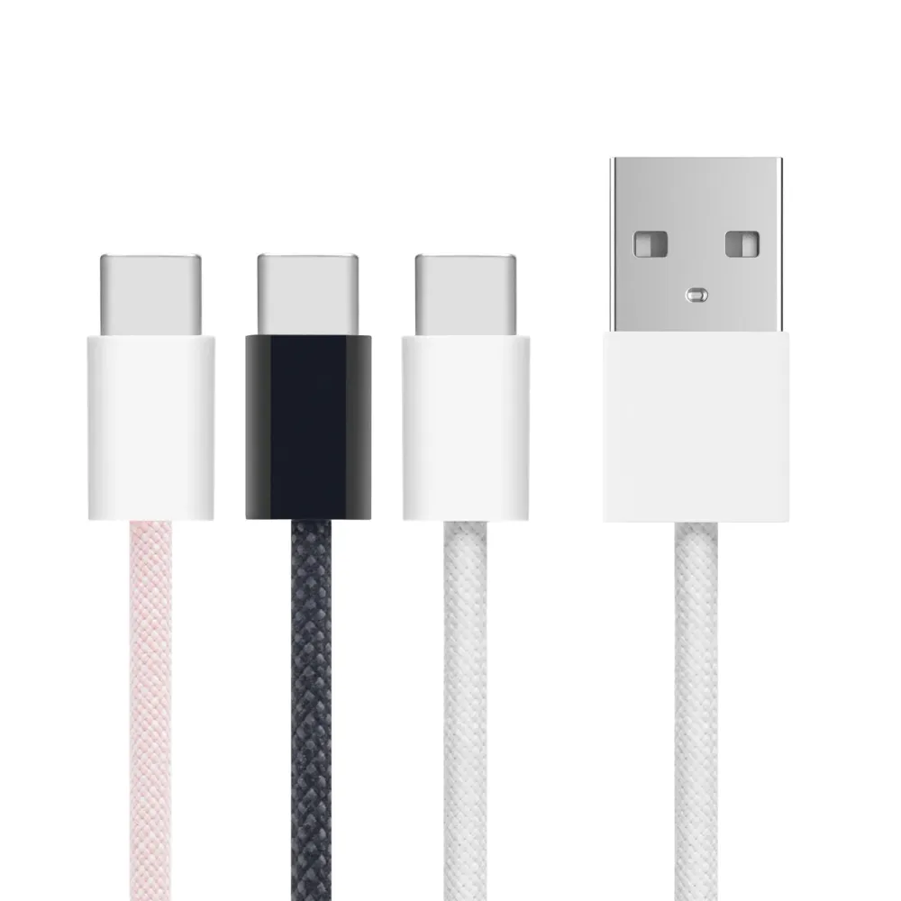 Linocell Kabler Og Adaptere|Usb-C Kabler|Flettet USB-A- til USB-C-kabel Hvit 1 m