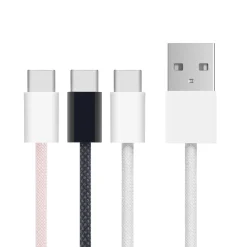 Linocell Kabler Og Adaptere|Usb-C Kabler|Flettet USB-A- til USB-C-kabel Hvit 2 m