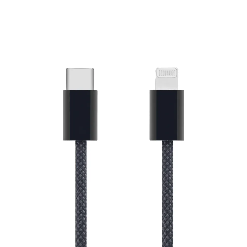 Linocell Kabler Og Adaptere|Lightning|Flettet USB-C- til Lightning-kabel Svart 2 m
