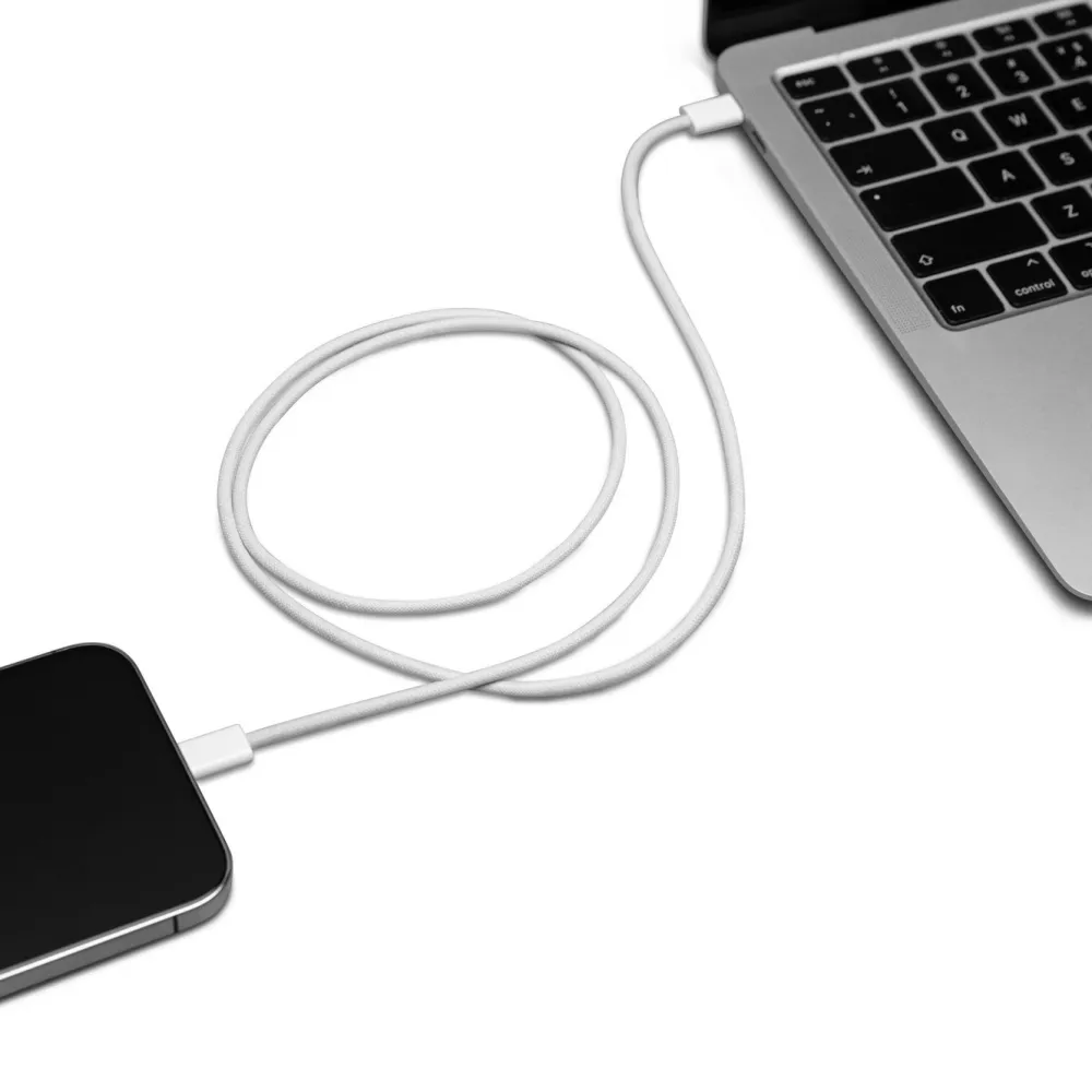 Linocell Kabler Og Adaptere|Lightning|Flettet USB-C- til USB-C-kabel 60W Hvit 1 m