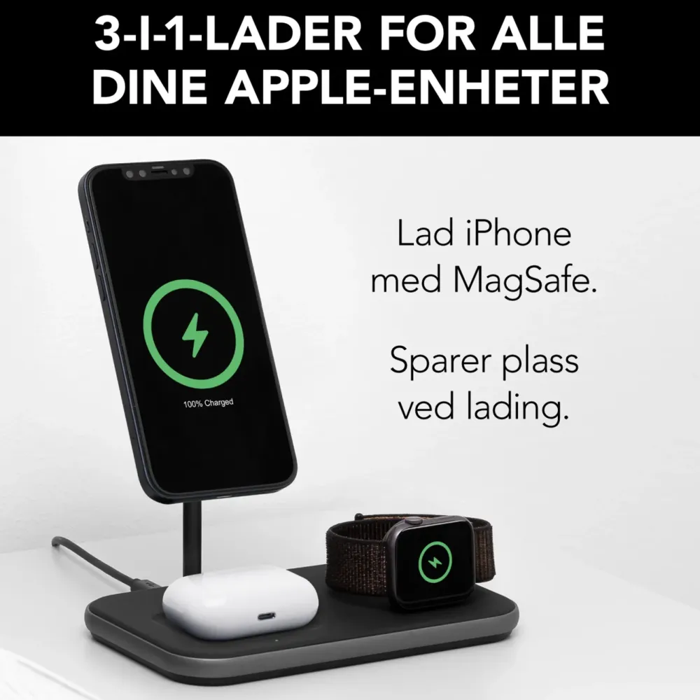 Linocell Premium Iphone-Tilbehør|Hjemmekontor|3-i-1-ladestasjon med MagSafe-kompabilitet