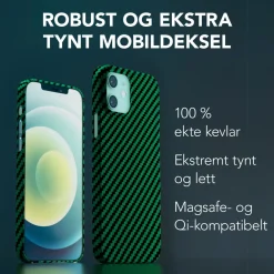 Linocell Premium Kevlar Iphone-Tilbehør|Robust deksel for iPhone 12 og 12 Pro Grønn