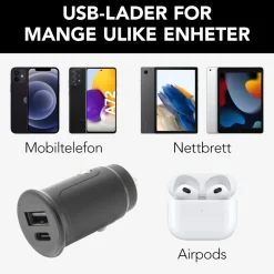 Linocell Mobiltelefonladere|USB-billader med USB-C- og A-port