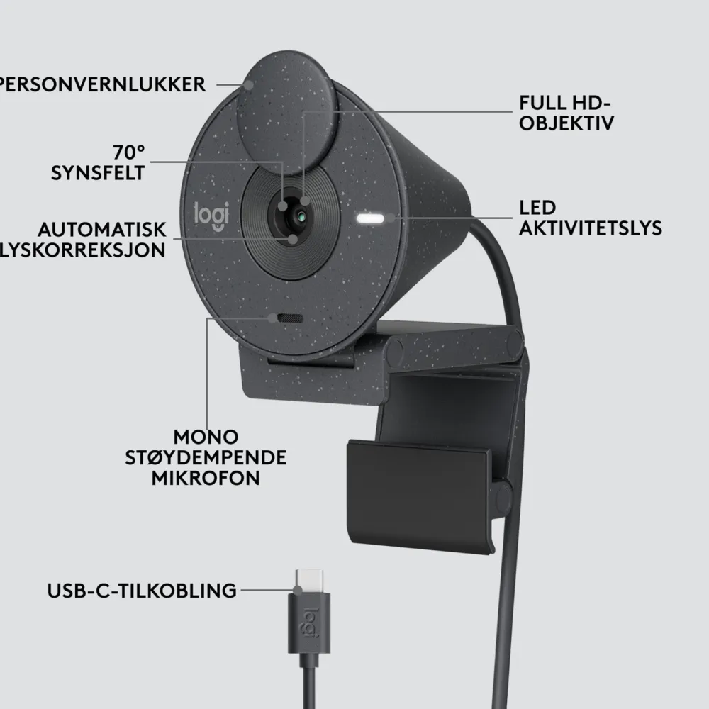 Logitech Hjemmekontor|Webkameraer|Brio 300 Webkamera med USB-C