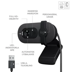Logitech Hjemmekontor|Webkameraer|Brio 100 webkamera USB-A