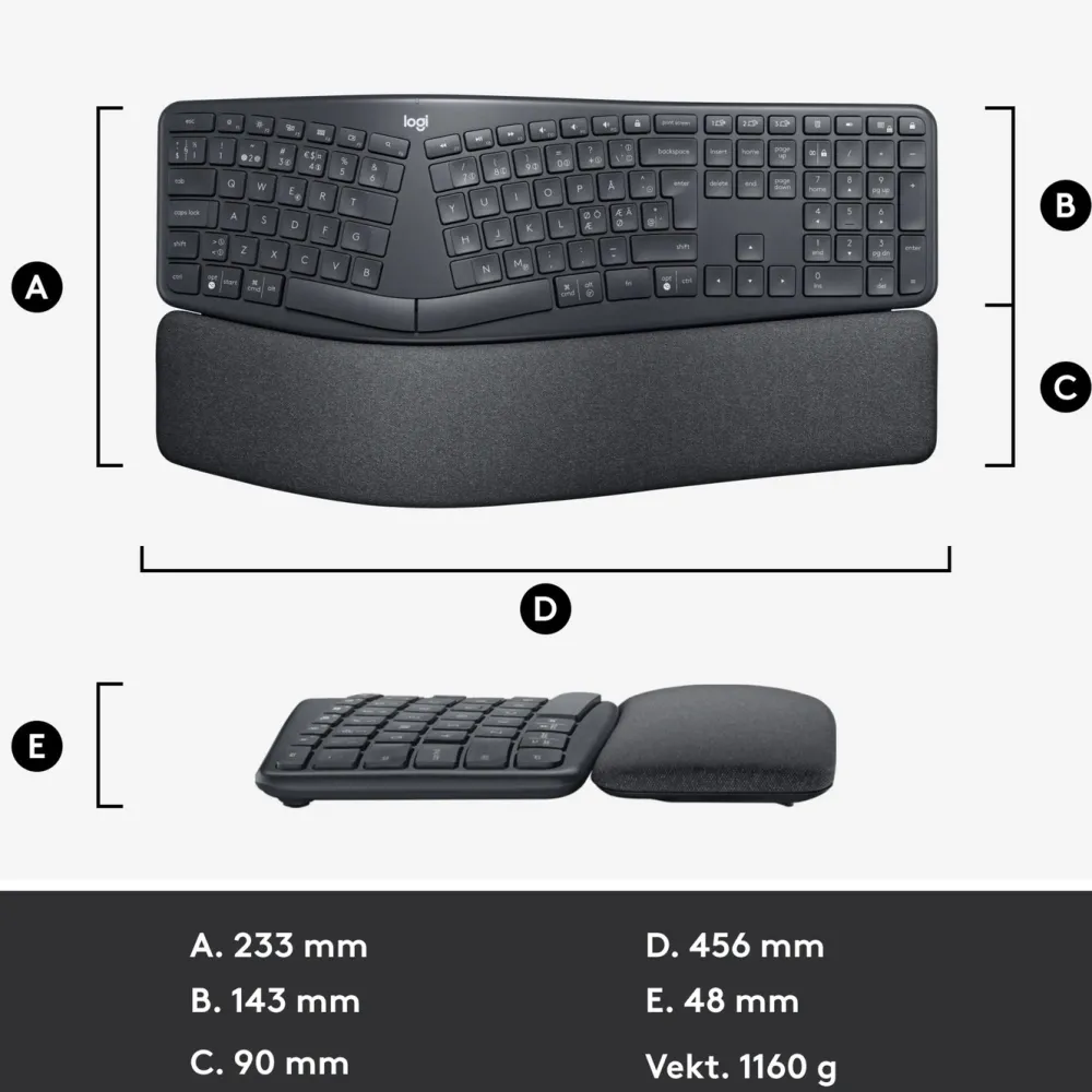 Logitech Datatilbehør|Ergonomi|Ergo K860 Ergonomisk tastatur