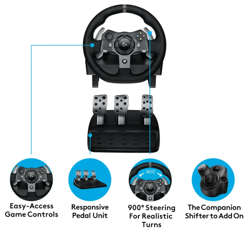 Logitech G Ratt Og Pedaler|920 Driving Force Ratt til Xbox og PC