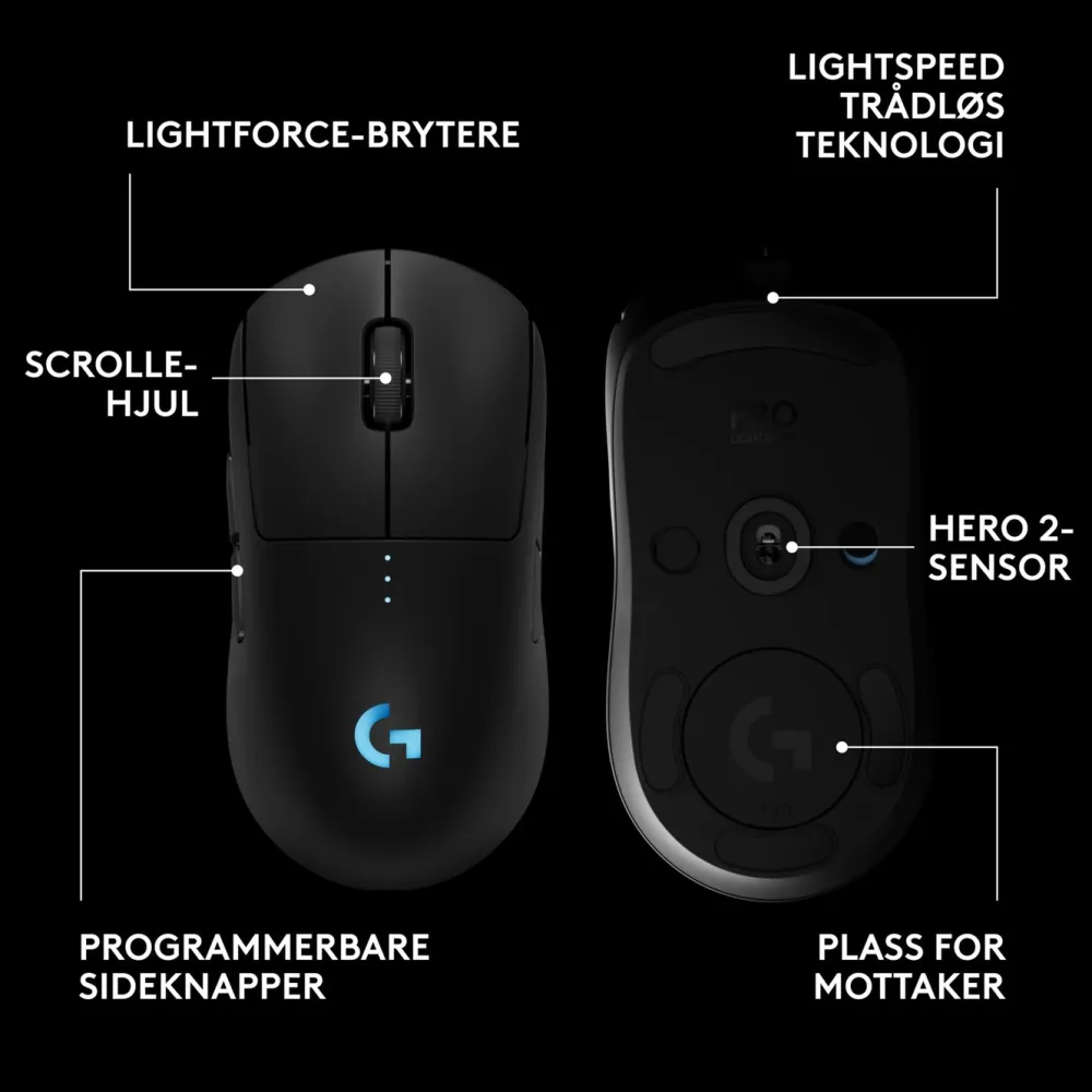 Logitech G Gaming Mus|Datamus|Pro 2 Trådløs gamingmus for proffer