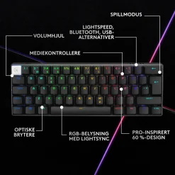 Logitech G Tastatur|Gaming Tastatur|PRO X 60 Lightspeed Trådløst gamingtastatur