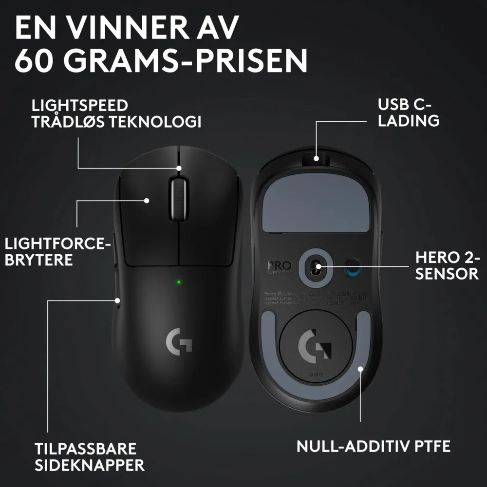 Logitech G Datamus|Skjermbeskytter Og Deksel|Pro X Superlight 2 Trådløs mus