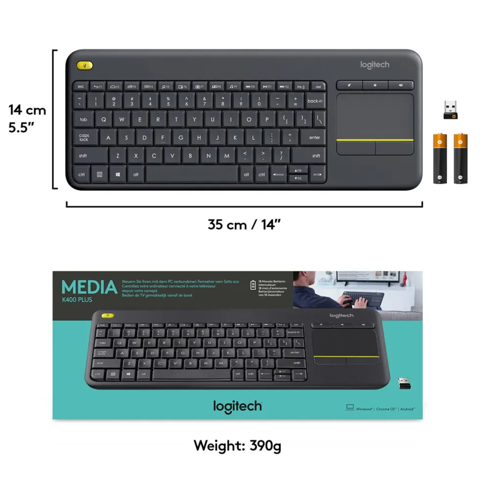 Logitech Tastatur|Gaming Tastatur|K400 Plus Trådløst tastatur med Touchpad
