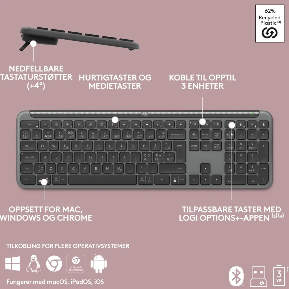 Logitech Tastatur|Gaming Tastatur|MK950 Signature Slim Trådløst tastatur og mus