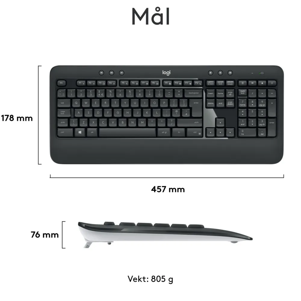 Logitech Tastatur|Gaming Tastatur|MK540 Trådløst tastatur og mus