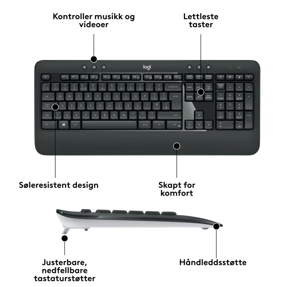 Logitech Tastatur|Gaming Tastatur|MK540 Trådløst tastatur og mus