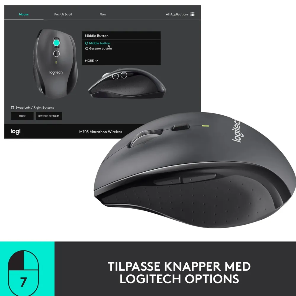 Logitech Datatilbehør|Ergonomi|M705 trådløs datamus
