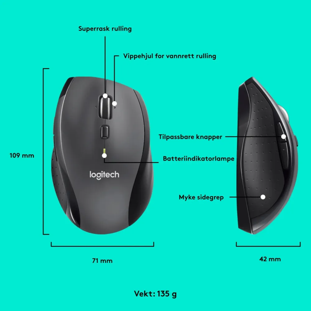 Logitech Datatilbehør|Ergonomi|M705 trådløs datamus