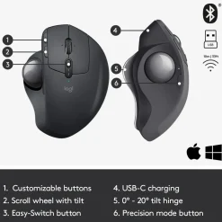 Logitech Datatilbehør|Datamus|MX Ergo Trådløs styrekule