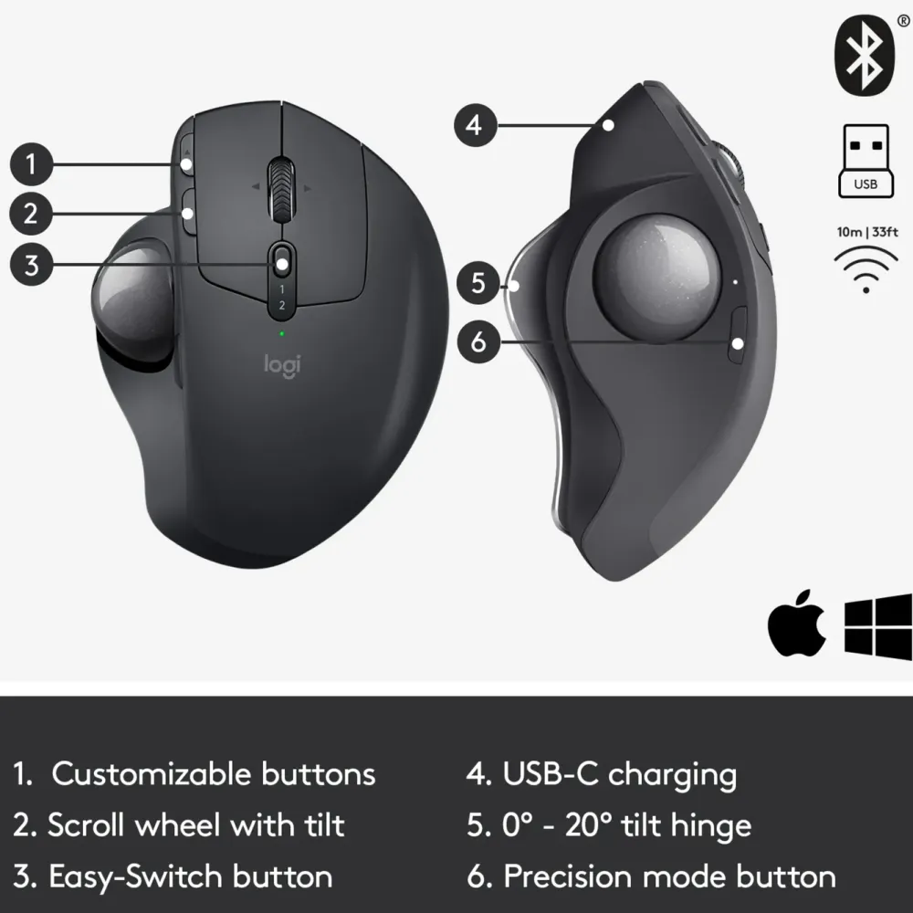 Logitech Datatilbehør|Datamus|MX Ergo Trådløs styrekule