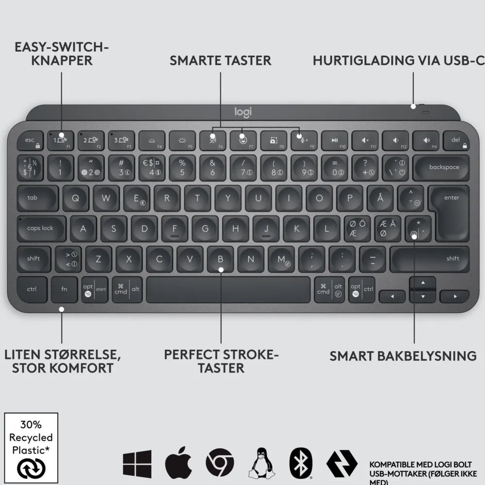 Logitech Tastatur|Gaming Tastatur|MX Keys Mini Trådløst tastatur Grå
