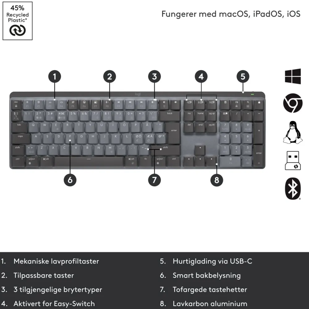 Logitech Tastatur|Gaming Tastatur|Mx Mechanical Mekanisk tastatur Brown Tactile Quiet