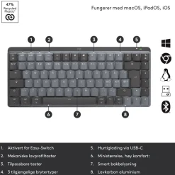 Logitech Lagring|Tegnebrett|Mx Mechanical Mini Trådløst mekanisk tastatur Brown Tactile Quiet