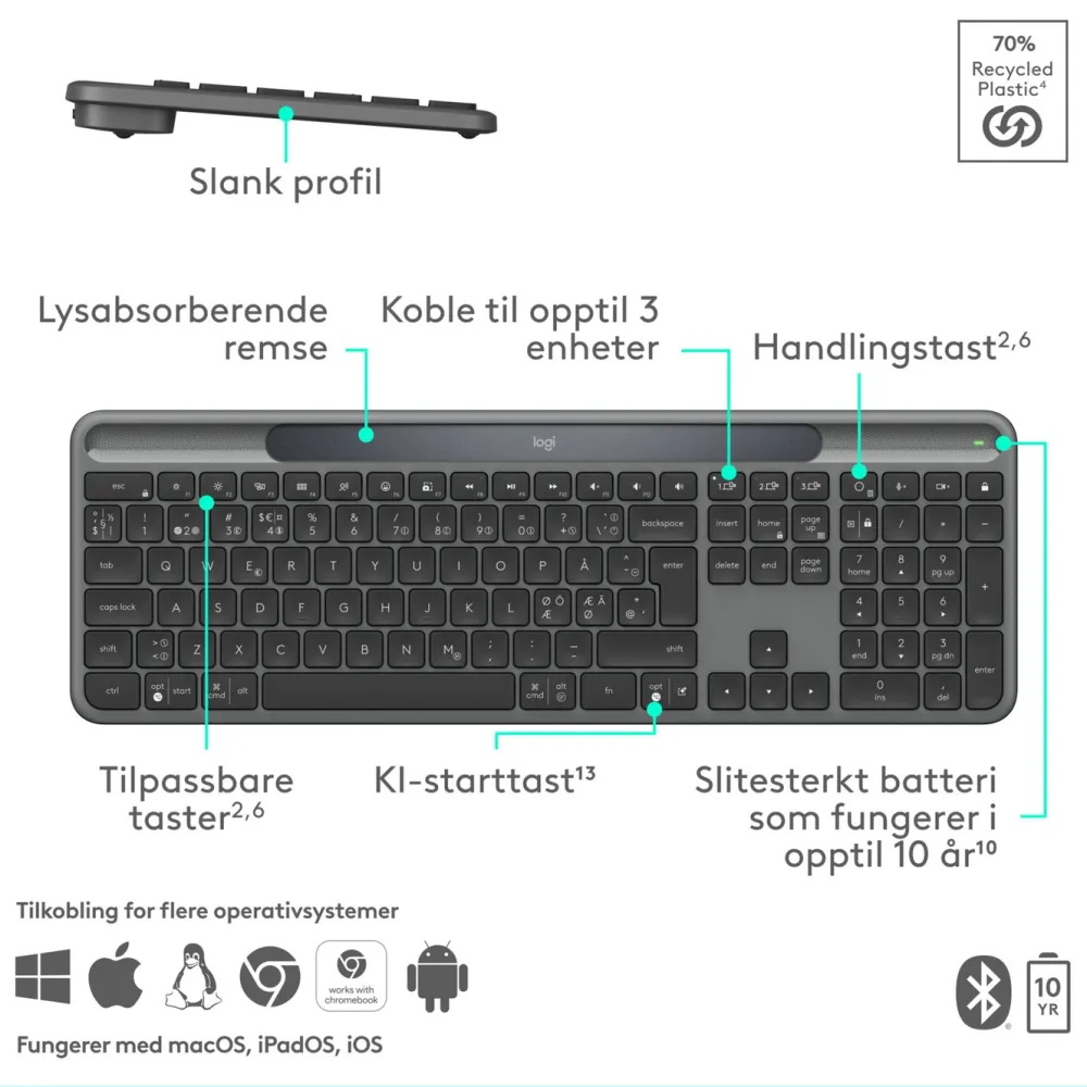 Logitech Tastatur|Gaming Tastatur|Signature Slim Solar+ Trådløst tastatur