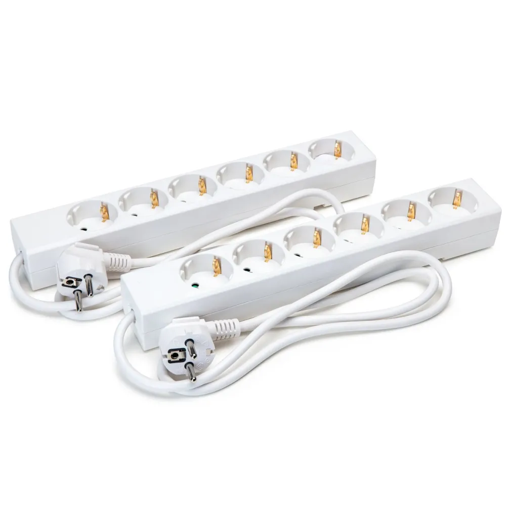 Luxorparts Strømledninger|Sterkstrøm|Grenuttak 6-veis 1 m hvit 2-pk.