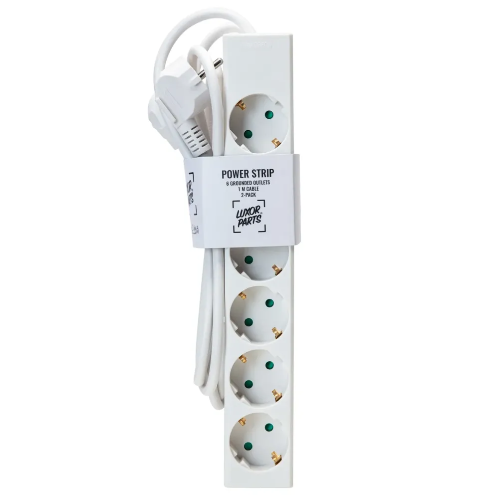 Luxorparts Strømledninger|Sterkstrøm|Grenuttak 6-veis 1 m hvit 2-pk.