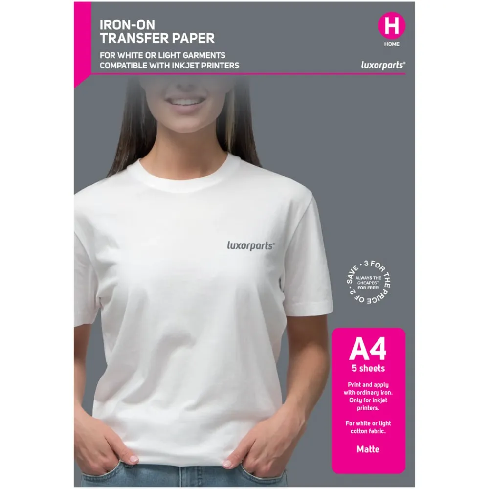 Luxorparts Skrivere Og Tilbehør|Tekstiloverføring for lyse plagg A4 5-pk.