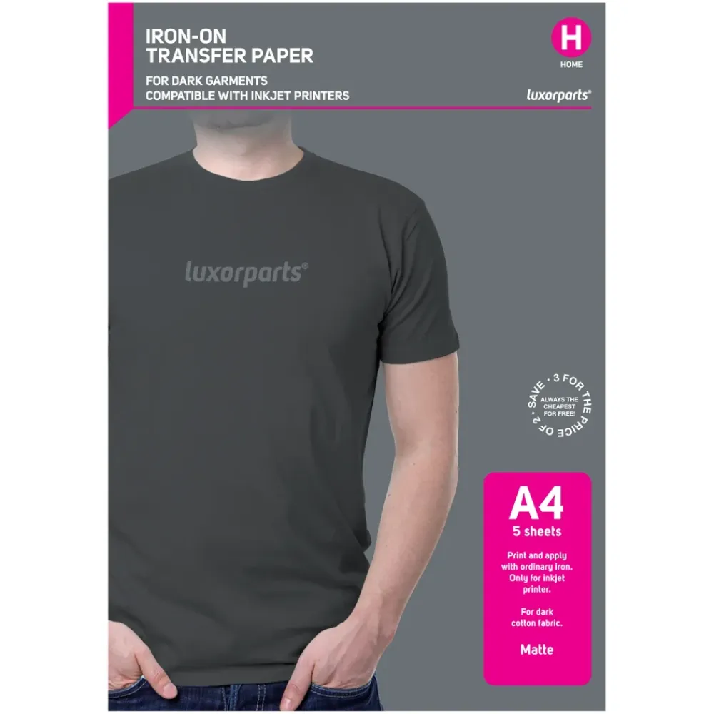 Luxorparts Skrivere Og Tilbehør|Tekstiloverføring for mørke plagg A4 5-pk.
