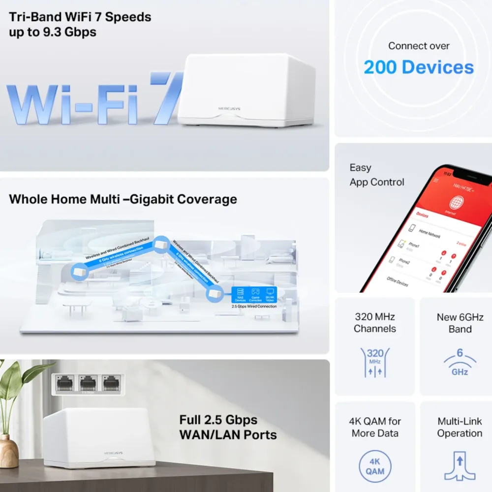 Mercusys Mesh|Halo H47BE Mesh Wifi 7-system 2-pk.