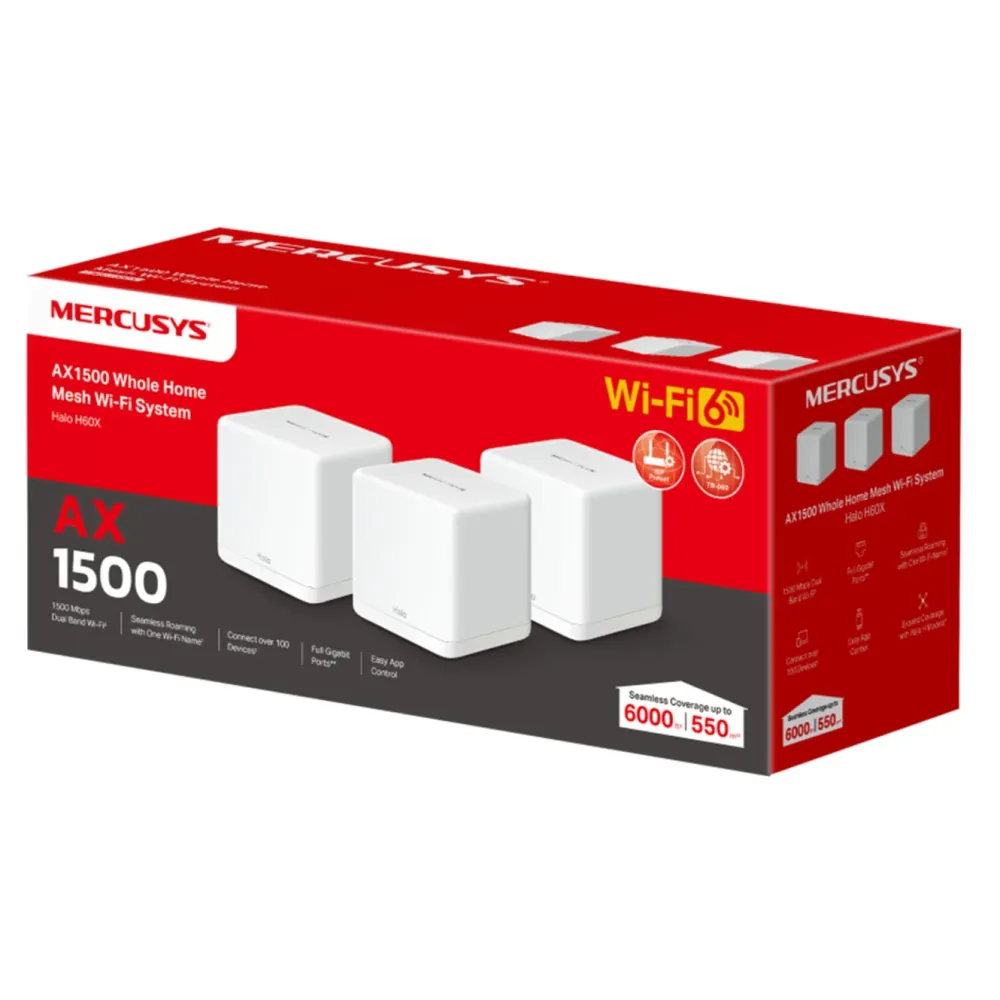 Mercusys Mesh|Halo H60X Wifi 6 mesh-system 3-pk.