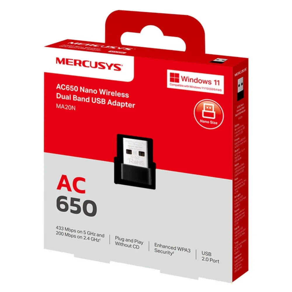 Mercusys Nettverkskort (Trådløse)|MA20N USB nettverksadapter