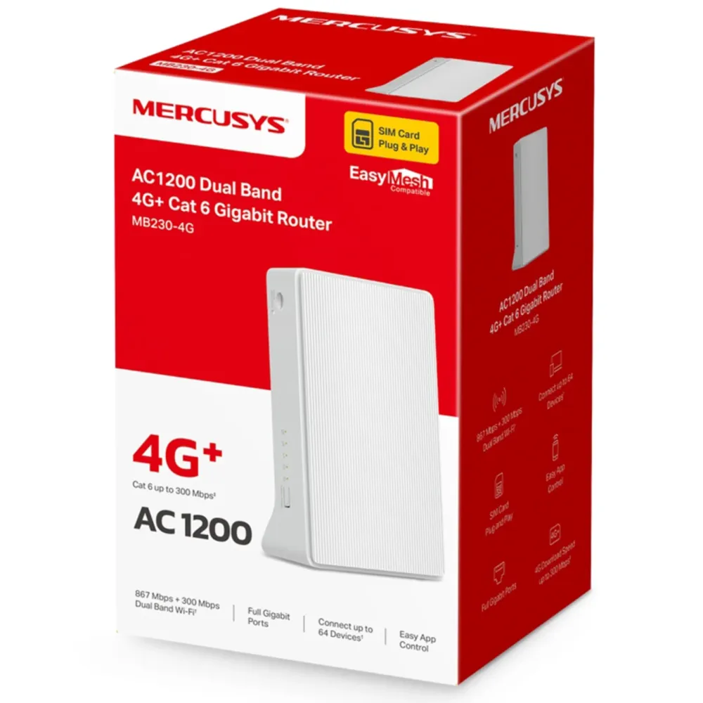 Mercusys Mobilt Bredbånd Og Rutere|MB230-4G AC1200 4G+ LTE-ruter
