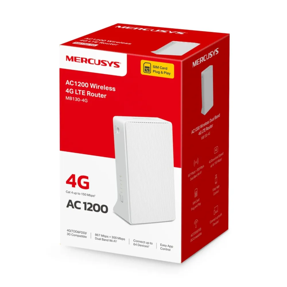 Mercusys Mobilt Bredbånd Og Rutere|MB130-4G AC1200 4G LTE-ruter